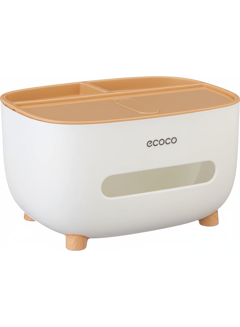 إيكوكو حامل مناديل، غطاء علبة مناديل مع مساحة تخزين، صندوق تخزين سطح المكتب، موزع حامل مناديل مناسب للطاولة الليلية، خزانة الملابس، المطبخ، سطح الطاولة، الحمام، طاولة المكتب - ابيض/بنى - Image 5