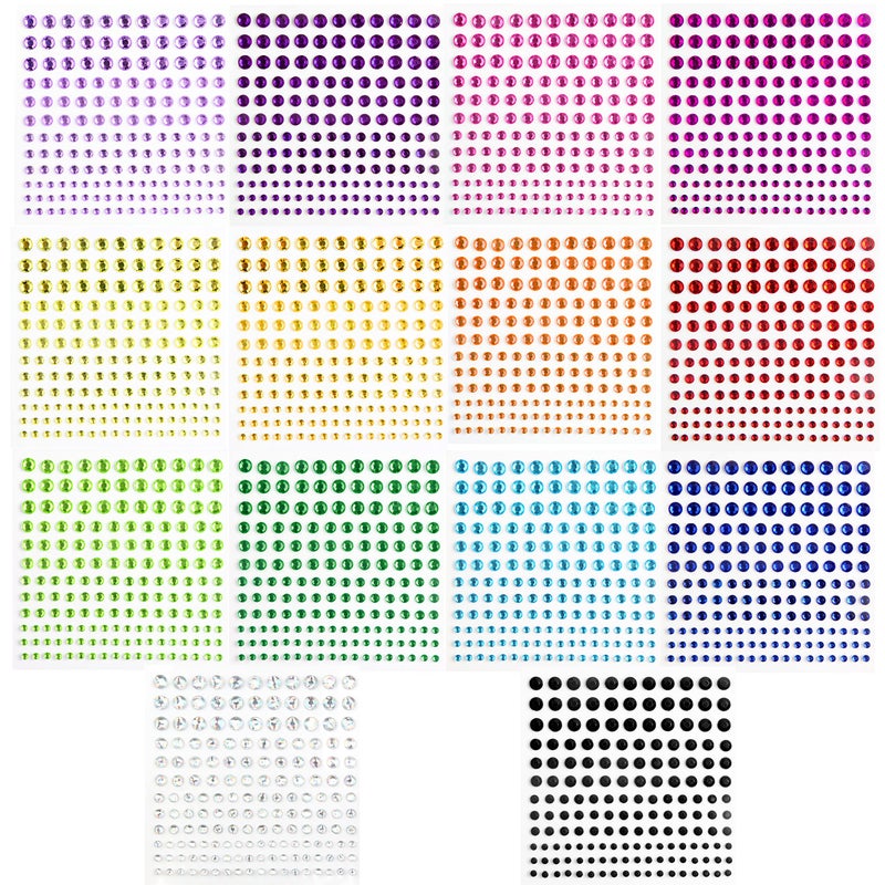2310 PCS Self Adhesive Rhinestone Gem Stickers for Face Nail Body Makeup Festival4 Size 14 Sheets Bling Jewels Stickers Earrings for DIY Kids Craft Card Decorations