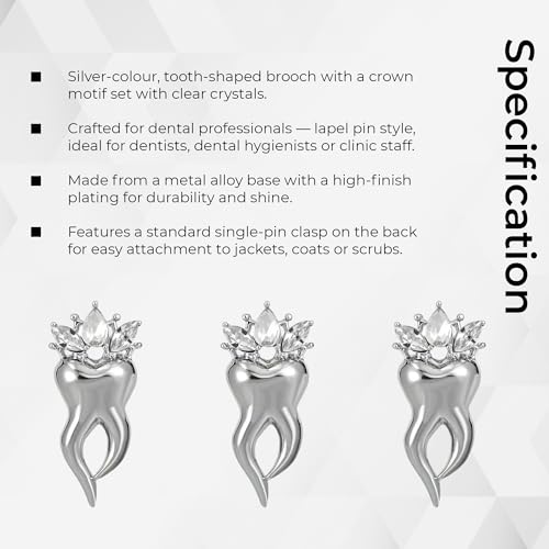 iDENTical Crystal Crown Tooth Shape Brooch – Silver Color (Pack of 1) by Dentalkart | Elegant Dental-Themed Jewelry for Dentists, Hygienists & Students - Image 4