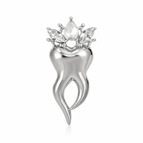 iDENTical Crystal Crown Tooth Shape Brooch – Silver Color (Pack of 1) by Dentalkart | Elegant Dental-Themed Jewelry for Dentists, Hygienists & Students - Image 1