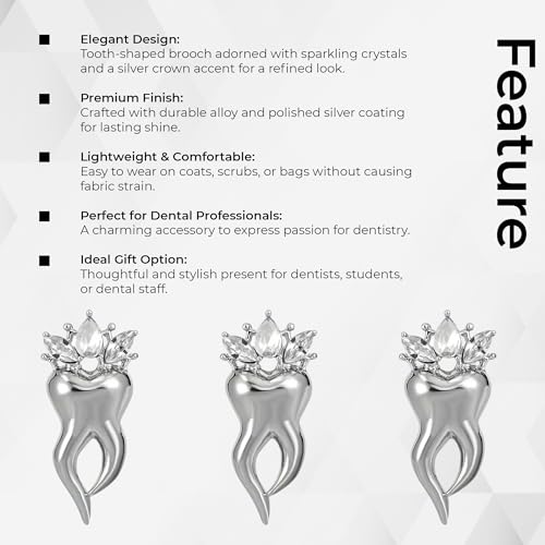 iDENTical Crystal Crown Tooth Shape Brooch – Silver Color (Pack of 1) by Dentalkart | Elegant Dental-Themed Jewelry for Dentists, Hygienists & Students - Image 3