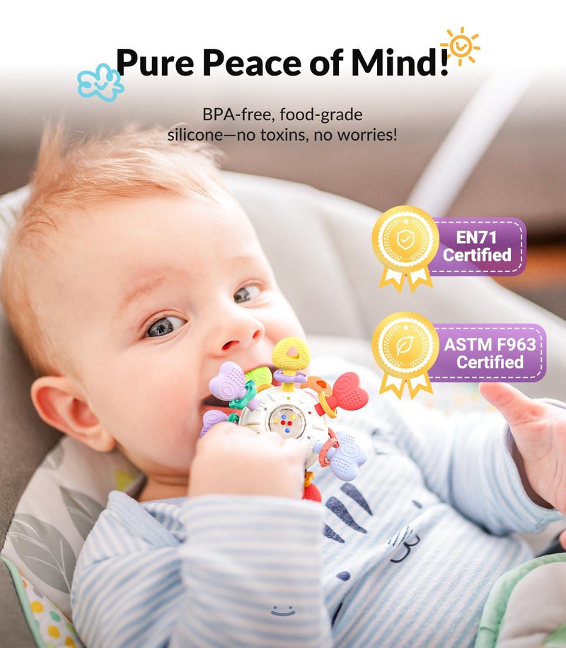 Infinno Baby Silicone Teething Toys - Safe, Multi-Functional BPA-Free Sensory Learning Teether Montessori Baby Toys for Infant 0-12 Months Teething Relief with Rattle Perfect Baby Gift for Boys Girls - Image 3