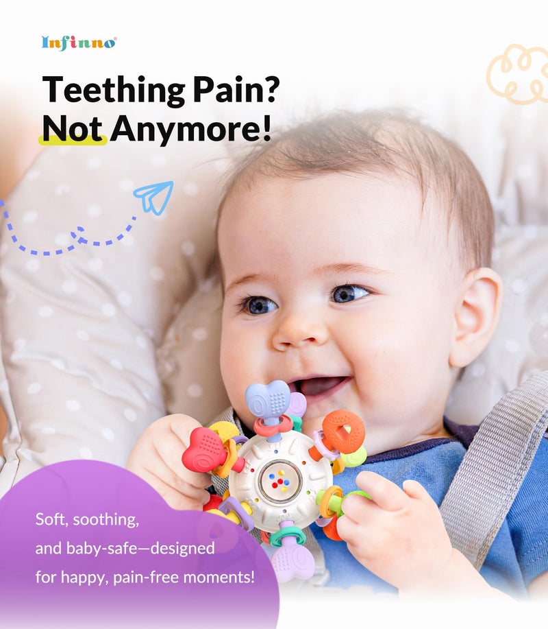 Infinno Baby Silicone Teething Toys - Safe, Multi-Functional BPA-Free Sensory Learning Teether Montessori Baby Toys for Infant 0-12 Months Teething Relief with Rattle Perfect Baby Gift for Boys Girls - Image 2