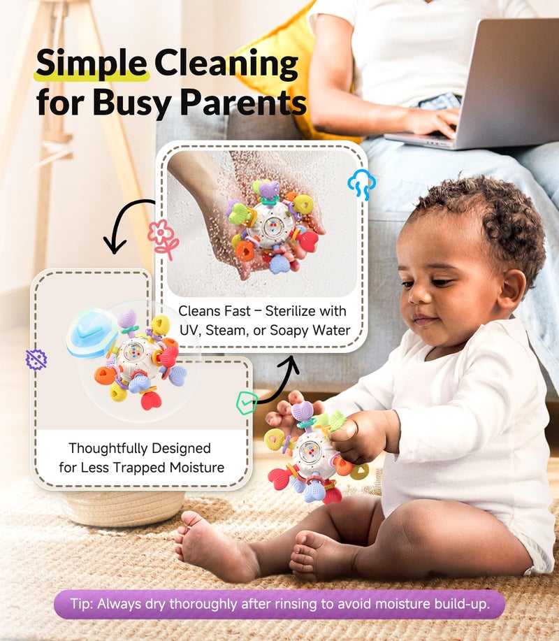 Infinno Baby Silicone Teething Toys - Safe, Multi-Functional BPA-Free Sensory Learning Teether Montessori Baby Toys for Infant 0-12 Months Teething Relief with Rattle Perfect Baby Gift for Boys Girls - Image 4