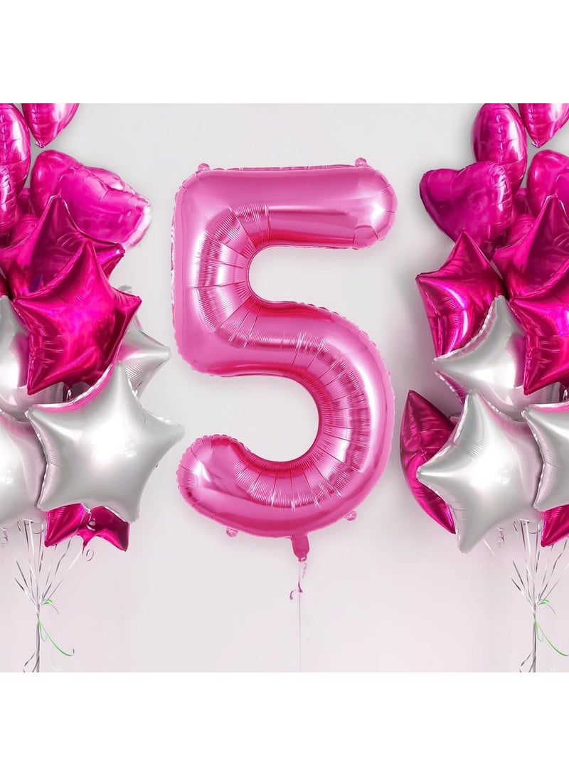 Home zone 40 Inch Pink Digit Helium Foil Birthday Party Balloons Number 5 - Image 2