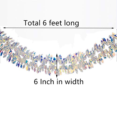 Blukey Iridescent Hanging Decorations Garland, 6ft Long Roll Shiny Foil Metallic Banner for Christmas, Bridal Shower, Wedding, Birthday, Frozen Theme Party, Fairy Princess Rainbow Show Decoration - Image 2