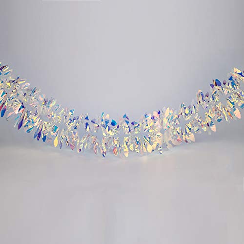 Blukey Iridescent Hanging Decorations Garland, 6ft Long Roll Shiny Foil Metallic Banner for Christmas, Bridal Shower, Wedding, Birthday, Frozen Theme Party, Fairy Princess Rainbow Show Decoration - Image 3