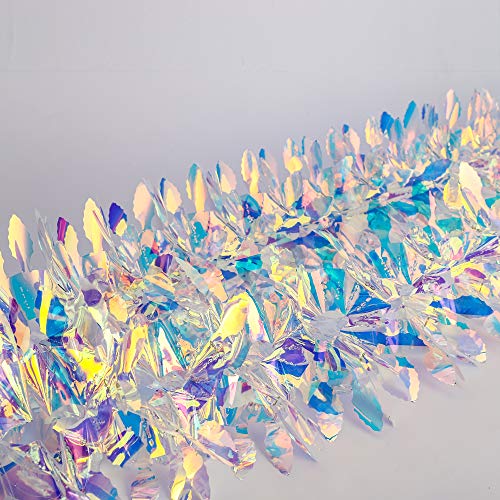 Blukey Iridescent Hanging Decorations Garland, 6ft Long Roll Shiny Foil Metallic Banner for Christmas, Bridal Shower, Wedding, Birthday, Frozen Theme Party, Fairy Princess Rainbow Show Decoration - Image 5