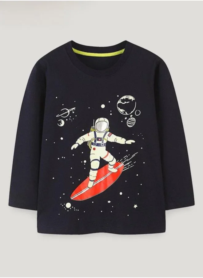 YUNIQEE Black Printed Long Sleeve Crew Neck T-Shirt