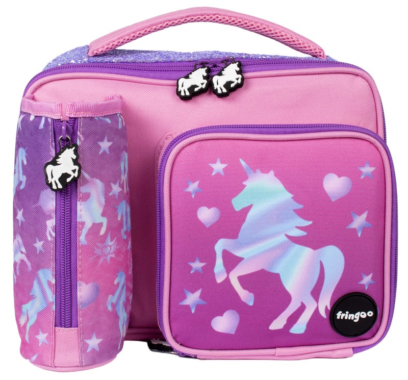 Fringoo  Large Capacity Kids Square Lunch Bag  Small Cool Bag Kids Lunchbox  Perfect As School Lunch Bag for Girls  Unicorn Ombre