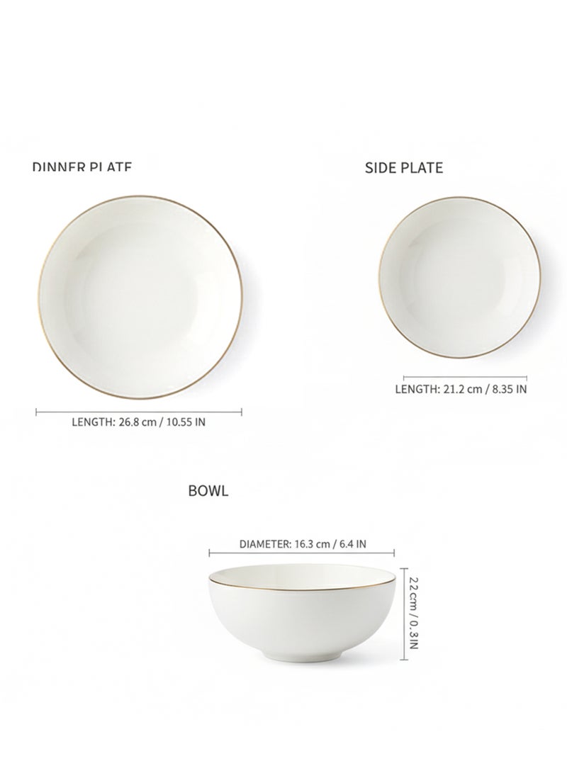 Cuisine Art SOLA 12PCS Bone China Dinner Set – Premium Gold Rim Plates & Bowls | 4 Dinner Plates, 4 Side Plates 21.2cm, 4 Deep Bowls | Elegant Tableware for Daily Use & Special Occasions - Image 4