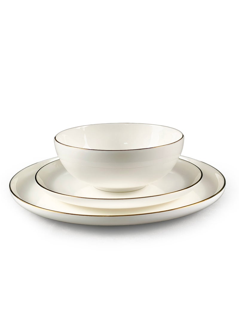 Cuisine Art SOLA 12PCS Bone China Dinner Set – Premium Gold Rim Plates & Bowls | 4 Dinner Plates, 4 Side Plates 21.2cm, 4 Deep Bowls | Elegant Tableware for Daily Use & Special Occasions - Image 2