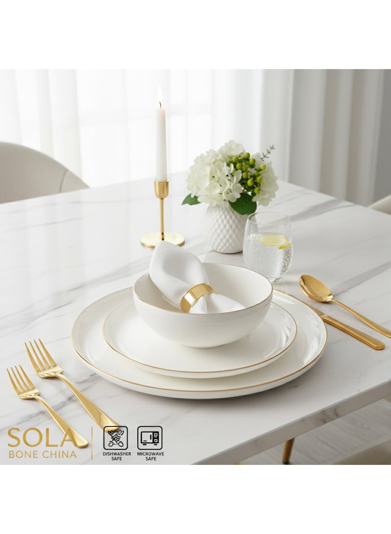 Cuisine Art SOLA 12PCS Bone China Dinner Set – Premium Gold Rim Plates & Bowls | 4 Dinner Plates, 4 Side Plates 21.2cm, 4 Deep Bowls | Elegant Tableware for Daily Use & Special Occasions - Image 5