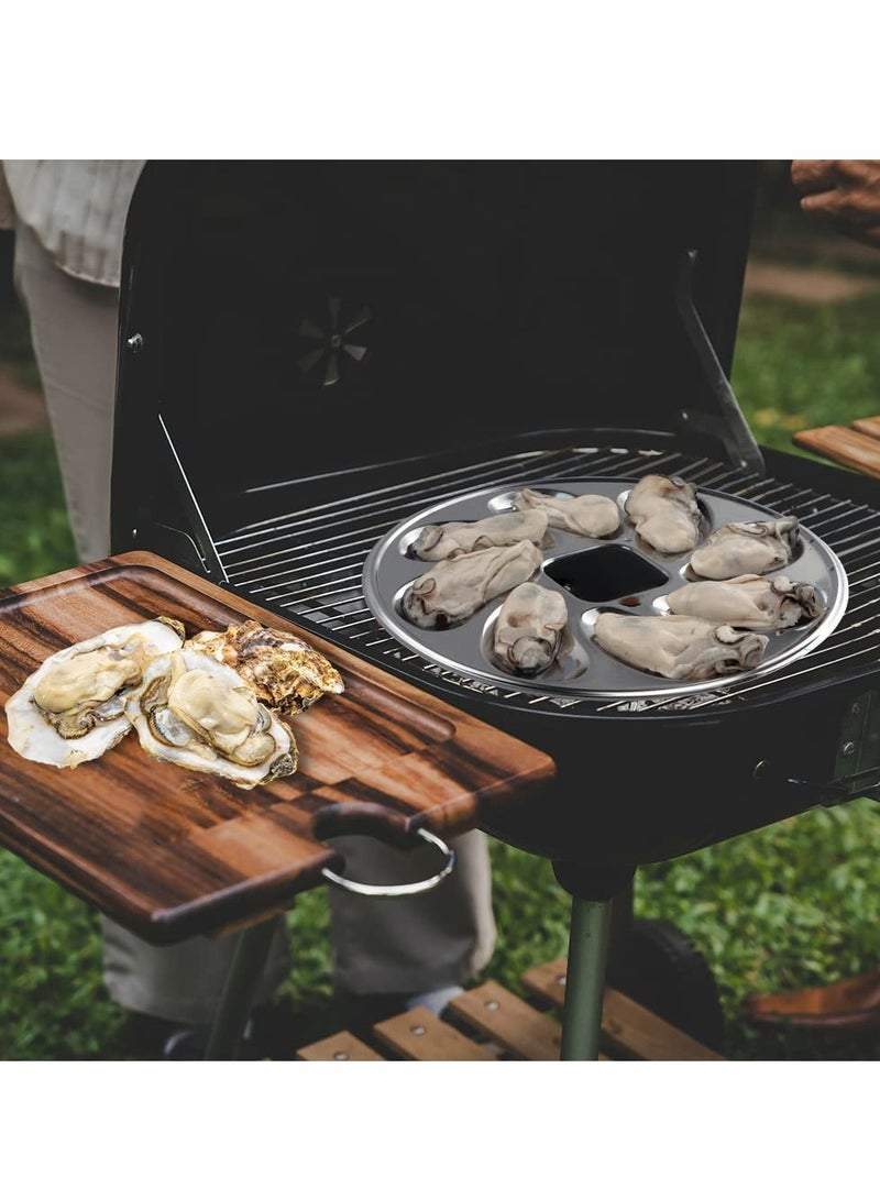 SYOSI Oyster Plate, Stainless Steel Oyster Plate, 3Pcs Grill Pan Serving Trays, 8 Slots Oyster Grill Pan, Oyster Shell Shaped Tray for Oysters, Sauce and Lemons, for Home Restaurant (9.8 Inch) - Image 2