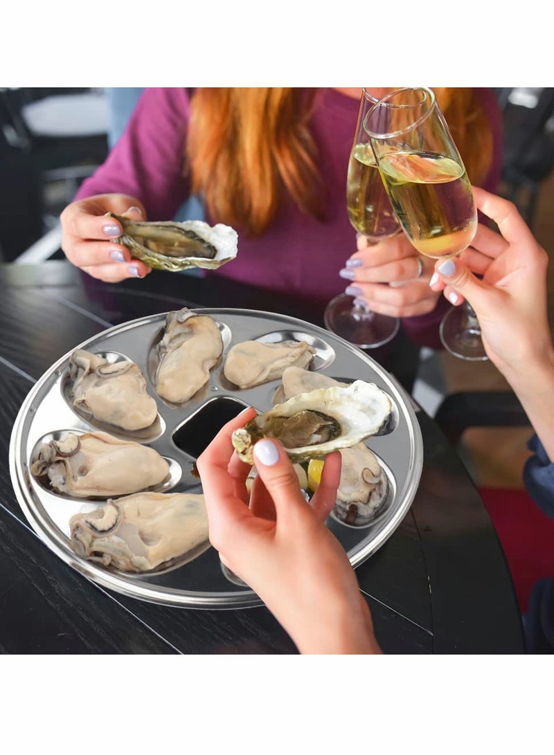 SYOSI Oyster Plate, Stainless Steel Oyster Plate, 3Pcs Grill Pan Serving Trays, 8 Slots Oyster Grill Pan, Oyster Shell Shaped Tray for Oysters, Sauce and Lemons, for Home Restaurant (9.8 Inch) - Image 3