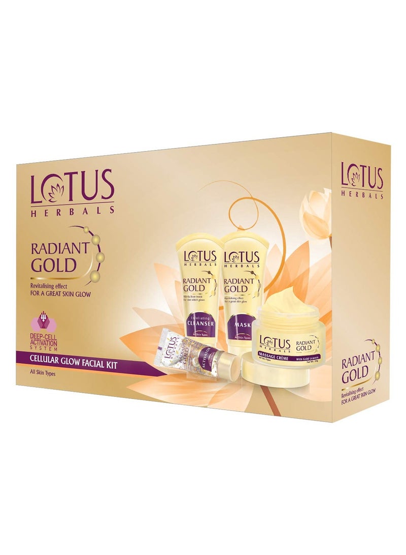 LOTUS HERBALS Lotus Herbals Radiant Gold Facial Kit For Instant Glow With 24K Pure Gold and Papaya,4 Easy Steps, 170g (Multiple Use)  - Image 1