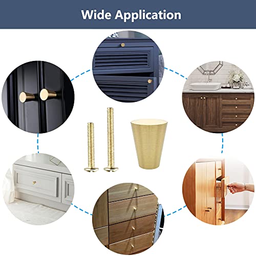 YEWLACA 4Pcs Solid Brass Knobs, Brushed Gold Pure Copper Cone Decorative Knob Mid Century Pull Handles for Kitchen Cabinet Drawer Dresser, Modern Furniture Hardware with Screws - Image 5