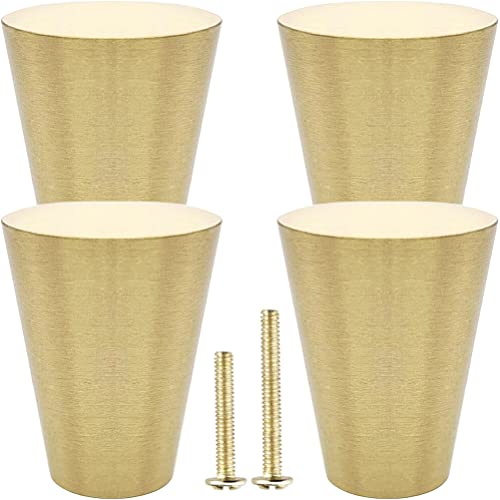 YEWLACA 4Pcs Solid Brass Knobs, Brushed Gold Pure Copper Cone Decorative Knob Mid Century Pull Handles for Kitchen Cabinet Drawer Dresser, Modern Furniture Hardware with Screws - Image 1