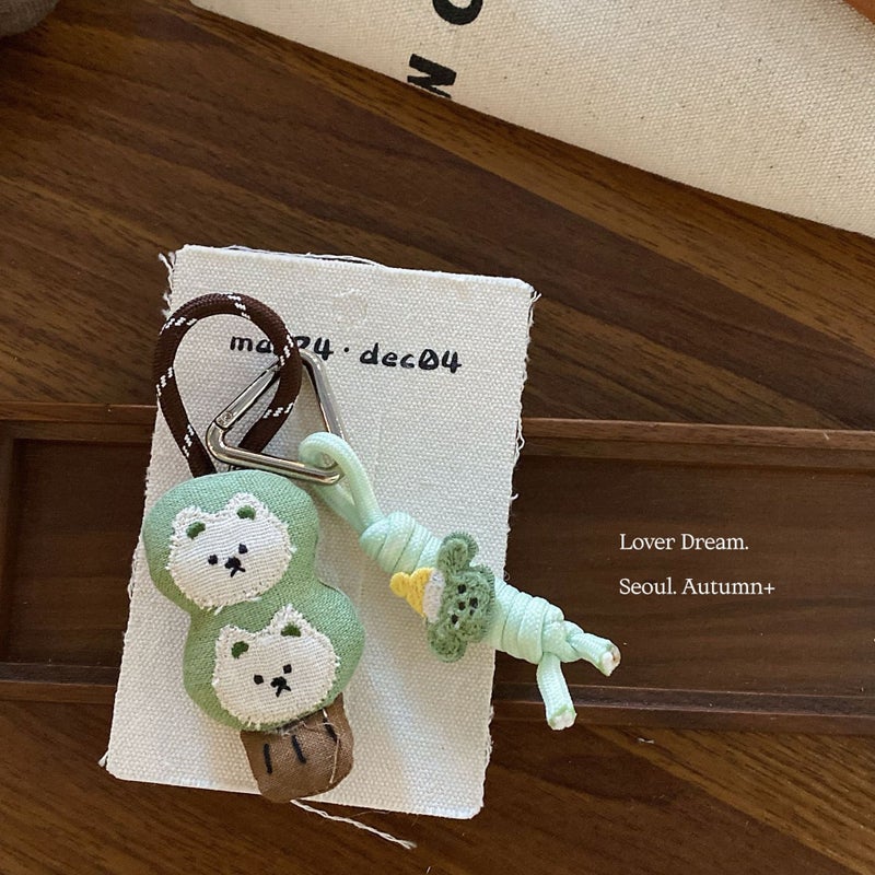 Korean Green Mushroom Bear Keychain Cute Fashion Keyring Bag Charm - Image 5