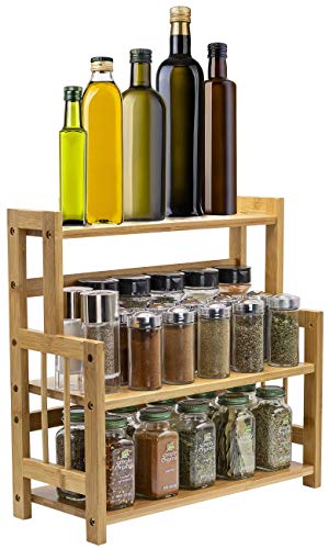 Sorbus Kitchen Countertop Organizer Bamboo Wooden Counter Storage Shelf Rack for Spice Soap Skin Care Makeup Display Stand Bathroom Shelves Vanity Office 3Tier - Image 3
