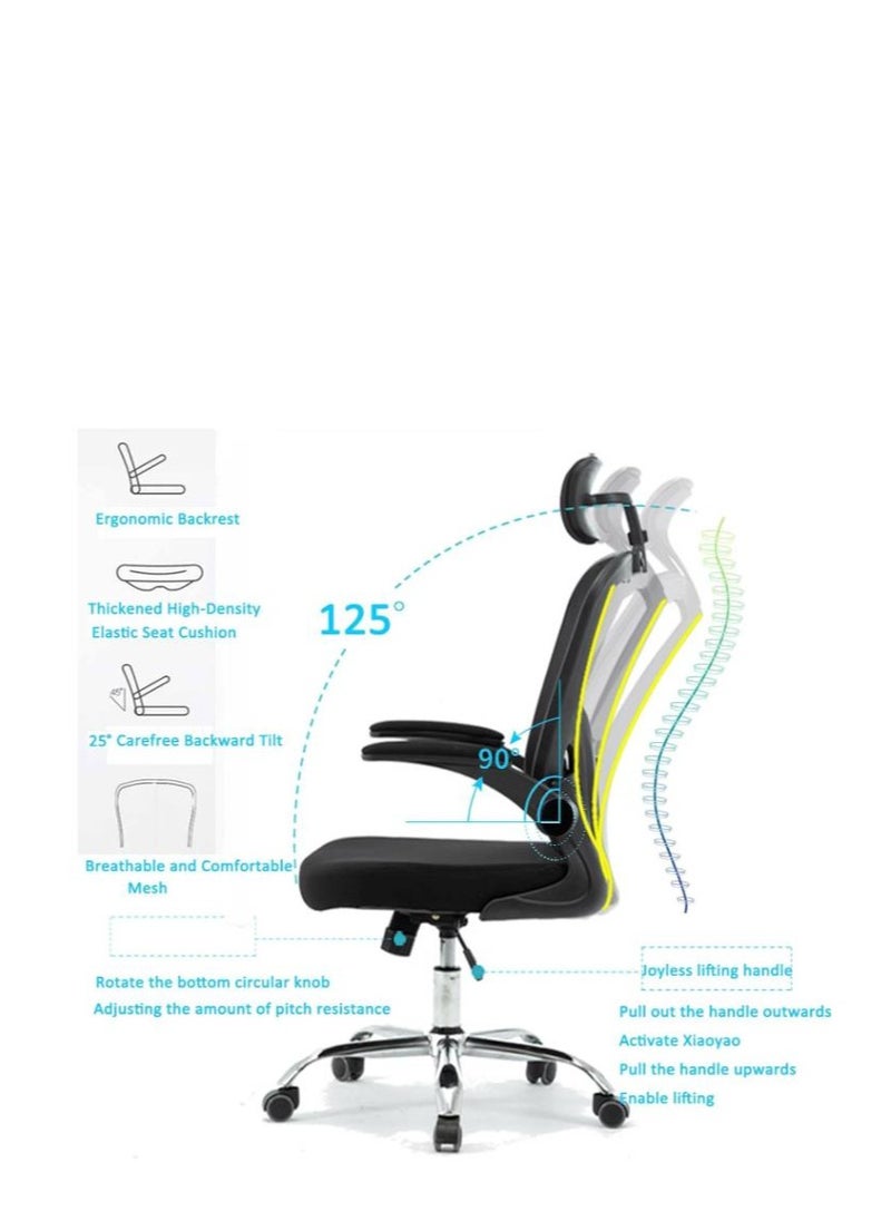 Golden - Ergonomic Office Chair,Desk Chair, Gaming Chair with Height Adjustable & Back Support, Mesh Office Chair for Home with Headrest with Tilting Mechanism and Armrest,Computer Chair (Black and White) - Image 1