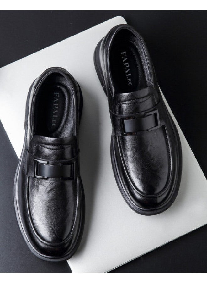 Fapai Lazy Essential Slip-on British Casual Style Business Casual Fashion Trend Bean Shoes Business Commuting Leather Shoes Men - Image 1