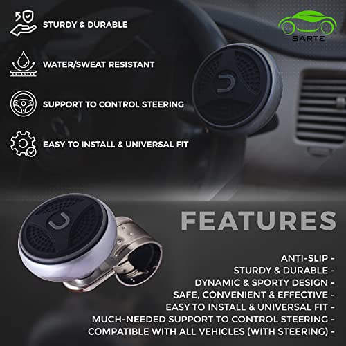 SARTE SA04KB4 Universal Car Steering Knob Wheels Spinner Knob, 360° Rotation Steering Wheel Knob, Car Power Handle Spinner (RANDOM DESIGN | Black) - Image 4