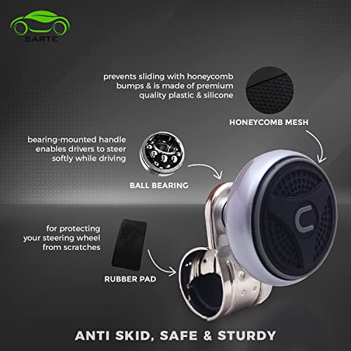 SARTE SA04KB4 Universal Car Steering Knob Wheels Spinner Knob, 360° Rotation Steering Wheel Knob, Car Power Handle Spinner (RANDOM DESIGN | Black) - Image 5