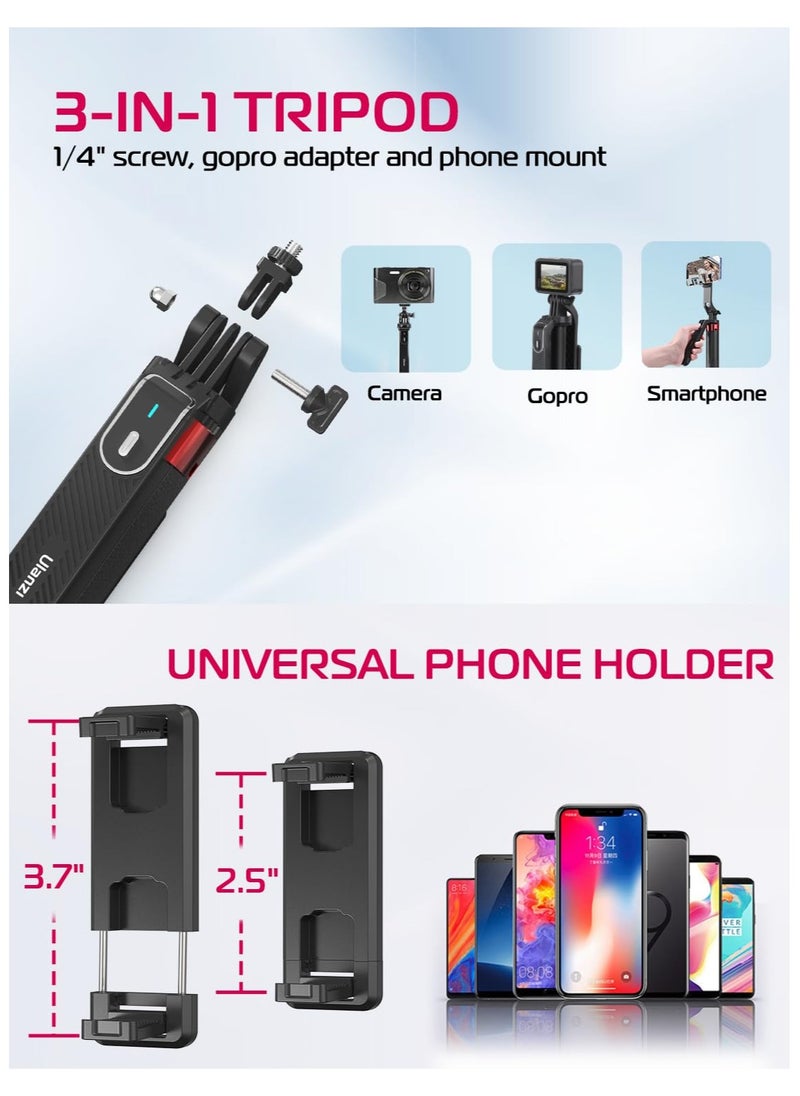 Ulanzi ULANZI MA09 Extendable Phone Tripod, 71" Selfie Stick Phone Vlog Tripod Stand Quadrapod with All in 1 Phone Clip, Travel Tripod Phone Holder w Rechargeable Remote for iPhone Sony Canon Action Camera  - Image 2