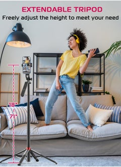 Ulanzi ULANZI MA09 Extendable Phone Tripod, 71" Selfie Stick Phone Vlog Tripod Stand Quadrapod with All in 1 Phone Clip, Travel Tripod Phone Holder w Rechargeable Remote for iPhone Sony Canon Action Camera  - Image 5