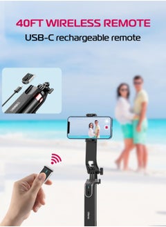 Ulanzi ULANZI MA09 Extendable Phone Tripod, 71" Selfie Stick Phone Vlog Tripod Stand Quadrapod with All in 1 Phone Clip, Travel Tripod Phone Holder w Rechargeable Remote for iPhone Sony Canon Action Camera  - Image 4