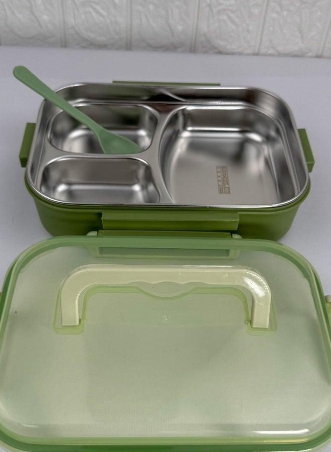 Toshionics 3-Compartment Stainless Steel Lunch Box with Spoon and Handle, Leakproof Bento Food Container with Removable Tray, BPA-Free, Microwave & Dishwasher Safe – 1.5L, for School, Office, Travel, Gym - Image 4