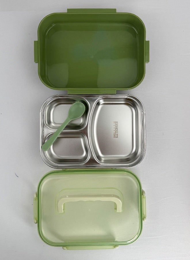 Toshionics 3-Compartment Stainless Steel Lunch Box with Spoon and Handle, Leakproof Bento Food Container with Removable Tray, BPA-Free, Microwave & Dishwasher Safe – 1.5L, for School, Office, Travel, Gym - Image 3