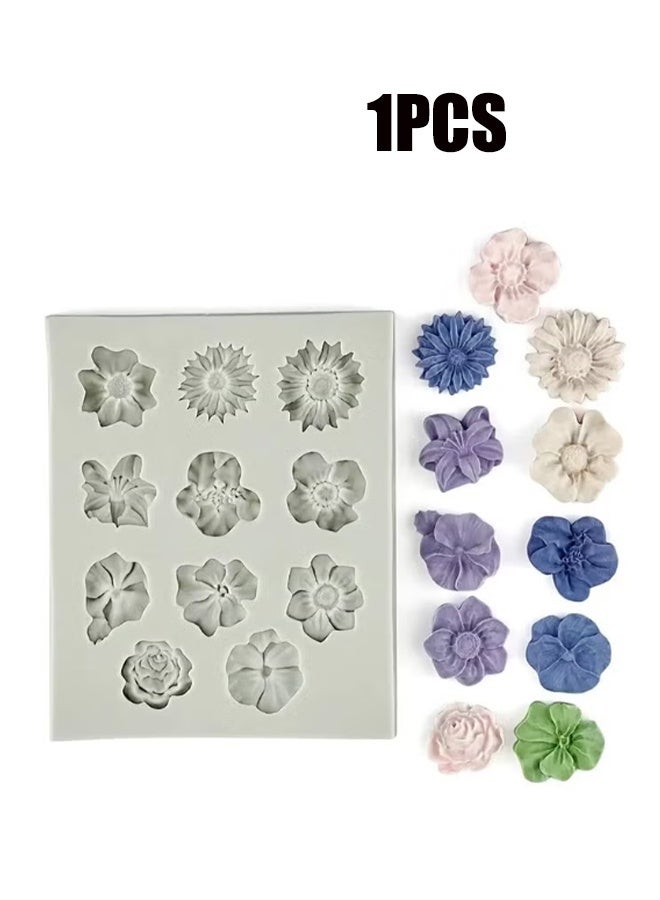 واي جيه زهرة البوليمر الطين العفن ، بوليمر الطين العفن لصنع المجوهرات ، ديزي مصغرة زهرة سيليكون العفن لحلوى الشوكولاتة كب كيك الصابون صنع DIY مشروع كعكة 11 زهور - Image 1