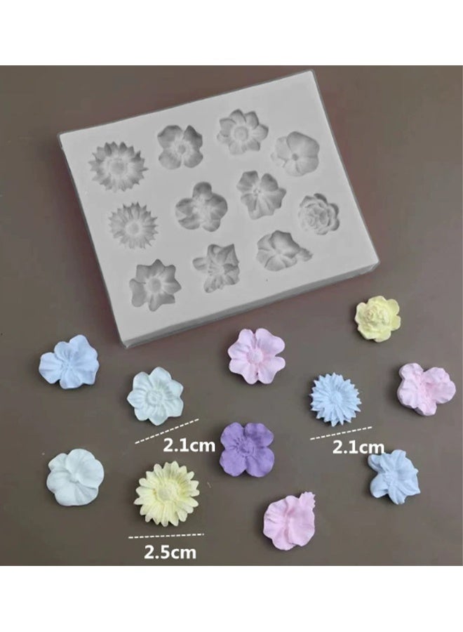 واي جيه زهرة البوليمر الطين العفن ، بوليمر الطين العفن لصنع المجوهرات ، ديزي مصغرة زهرة سيليكون العفن لحلوى الشوكولاتة كب كيك الصابون صنع DIY مشروع كعكة 11 زهور - Image 3