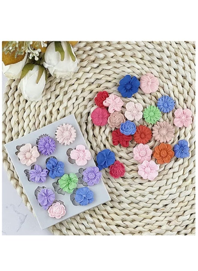 واي جيه زهرة البوليمر الطين العفن ، بوليمر الطين العفن لصنع المجوهرات ، ديزي مصغرة زهرة سيليكون العفن لحلوى الشوكولاتة كب كيك الصابون صنع DIY مشروع كعكة 11 زهور - Image 5