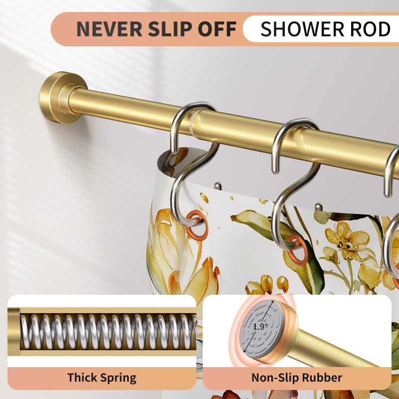 Emlaoe Gold Shower Curtain Rod 34-82 Inches(2.8-6.8ft) Never Rust Adjustable Shower Rod Spring Tension Non Slip No Drilling Shower Rods for Bathroom Garland Window - Image 2