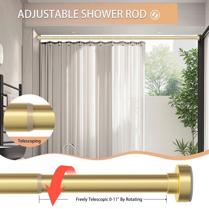 Emlaoe Gold Shower Curtain Rod 34-82 Inches(2.8-6.8ft) Never Rust Adjustable Shower Rod Spring Tension Non Slip No Drilling Shower Rods for Bathroom Garland Window - Image 5