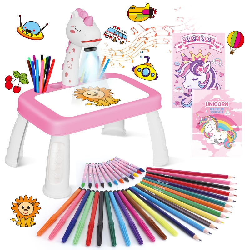 Hoarosall Drawing Projector for Kids, Art and Crafts, Drawing Board with Music, Color Pens, Pencils, Crayons, Scrapbook, Unicorn Sticker Book, Ideal Toy for 3+ Year Old Girls & Boys (Unicorn Kit) - Image 1