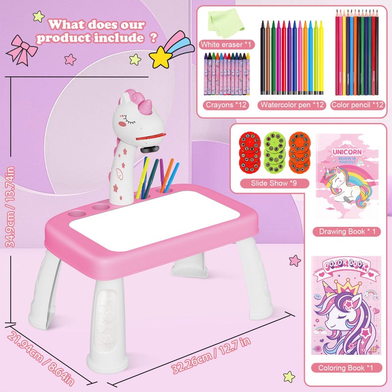 Hoarosall Drawing Projector for Kids, Art and Crafts, Drawing Board with Music, Color Pens, Pencils, Crayons, Scrapbook, Unicorn Sticker Book, Ideal Toy for 3+ Year Old Girls & Boys (Unicorn Kit) - Image 4