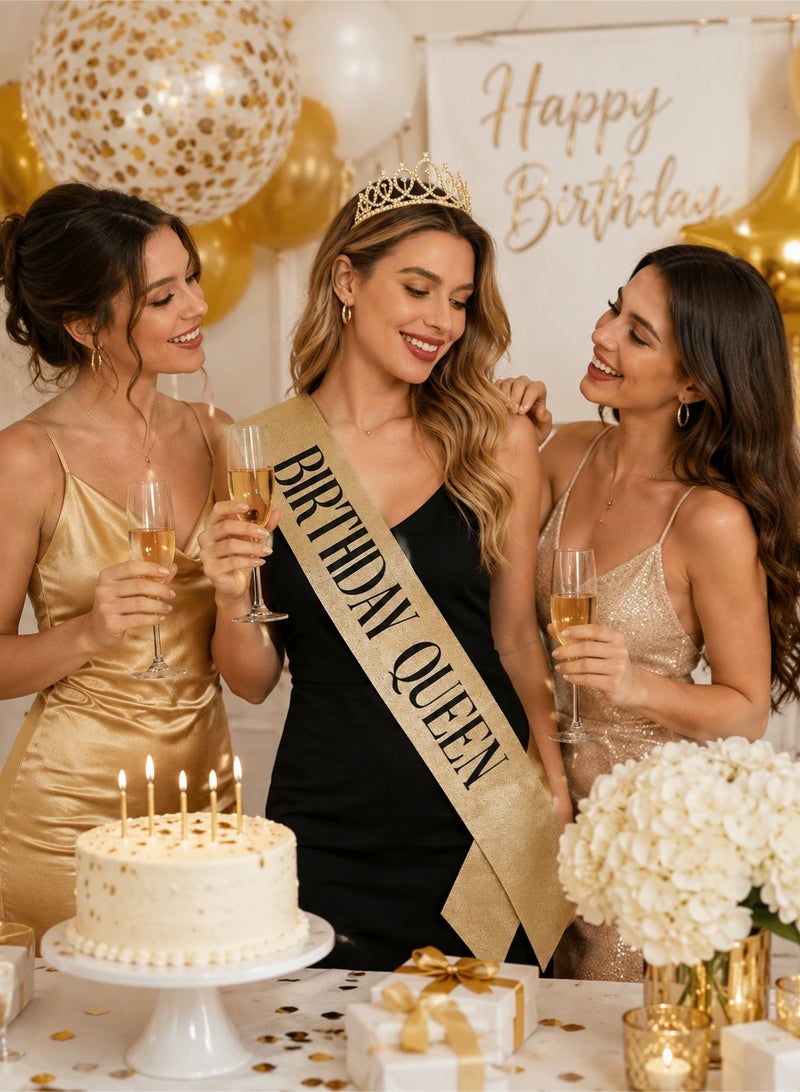 طقم وشاح فتاة عيد الميلاد الذهبي وتاج عيد الميلاد - Image 5