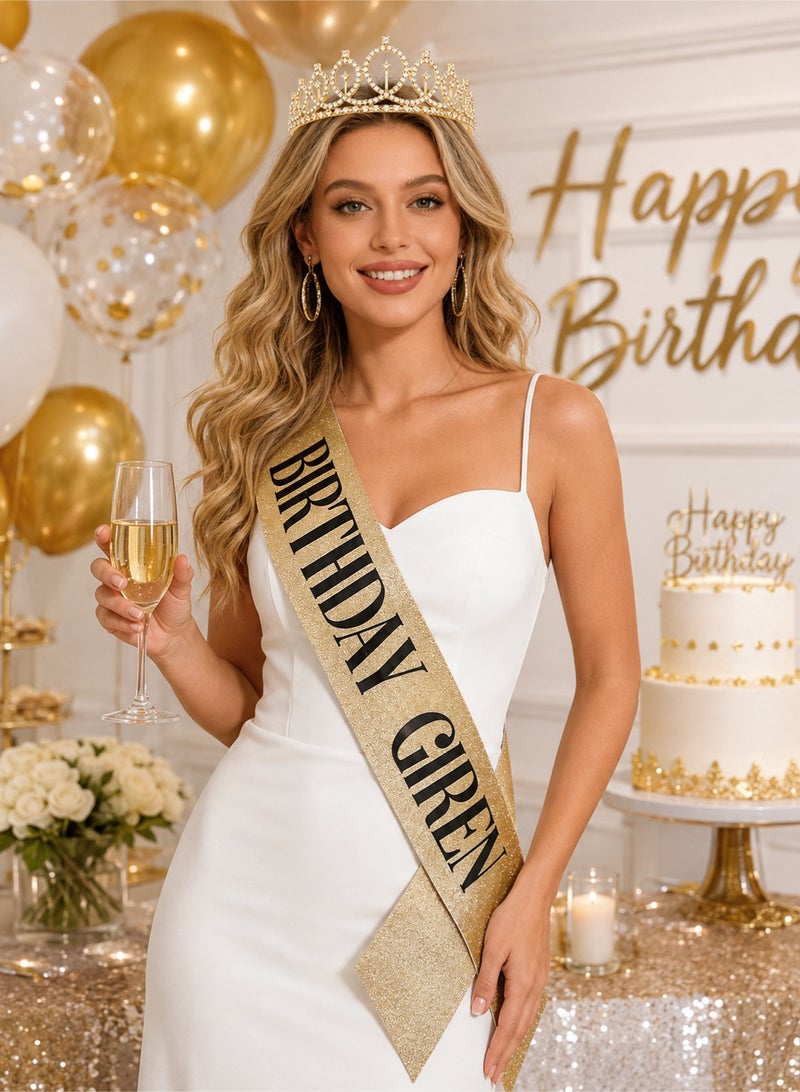 طقم وشاح فتاة عيد الميلاد الذهبي وتاج عيد الميلاد - Image 3