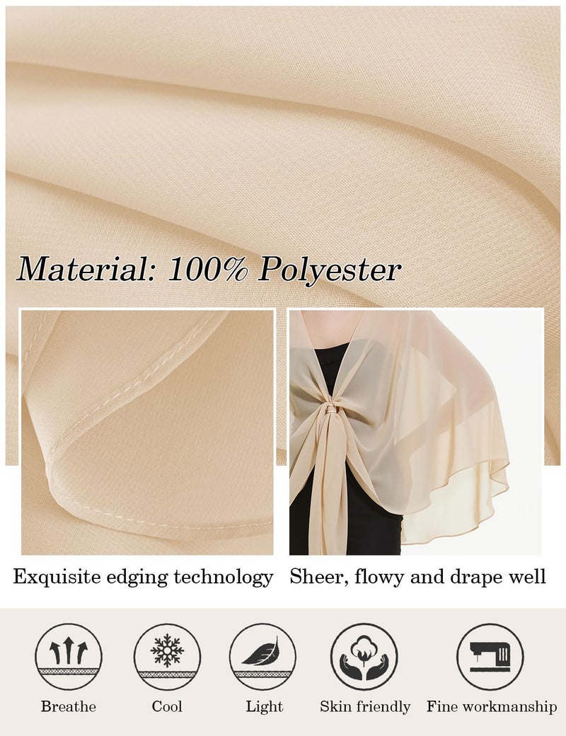 BEAUTELICATE Chiffon Shawl Bridal Wedding Wrap Long Evening Scarves Scarf Champagne - Image 3