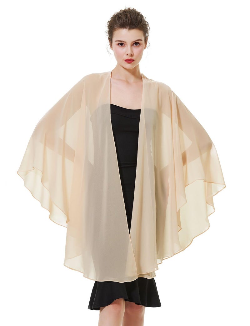 BEAUTELICATE Chiffon Shawl Bridal Wedding Wrap Long Evening Scarves Scarf Champagne - Image 1