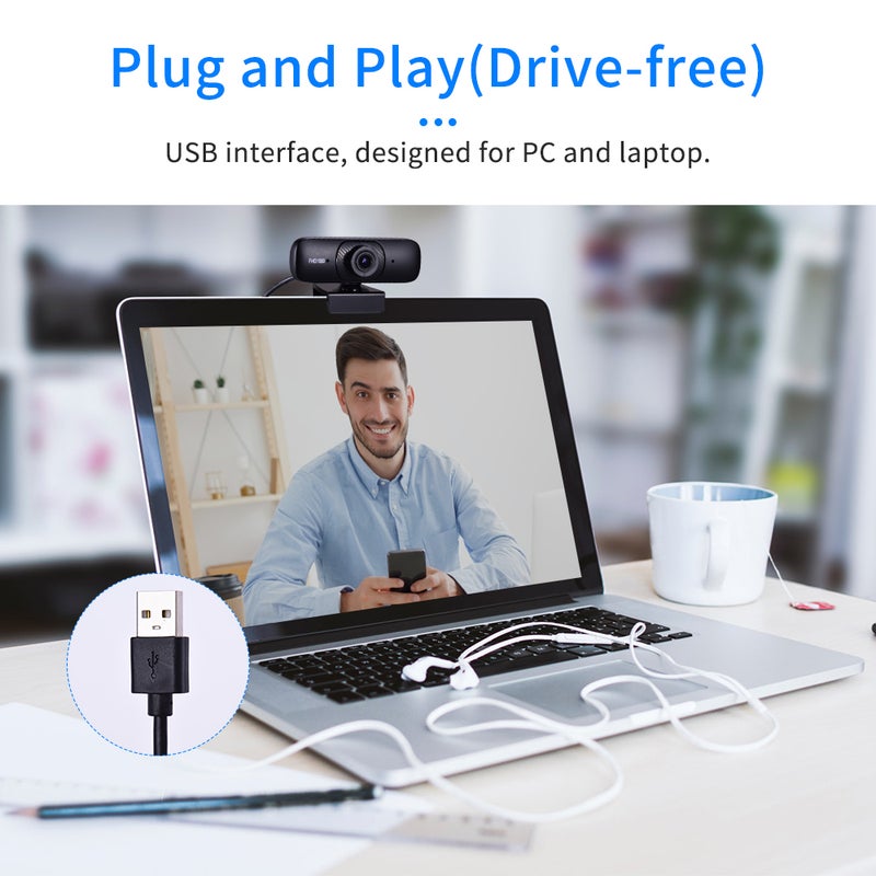 Full HD 1080P Webcam Built-in Microphone Auto Focus USB Computer Camera Web Cam with Clip-on Base Plug and Play for Desktop PC Laptop Video Calling Conferencing Live Streaming Recording Online Classes - Image 5
