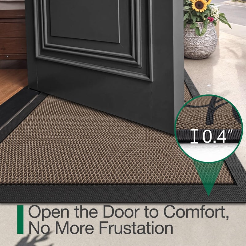 LUMI Outside Welcome Door Mat 17x30, Non Slip Durable Rubber Entrance Doormat, Low Profile Easy Clean Mats for Front Back Door Entryway Porch Garage, Hello - Image 3