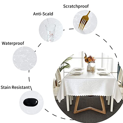 Romanstile Rectangle Vinyl Tablecloth,100% Waterproof Heavy Duty Oil Spill Proof Stain Resistant Plastic PU Table Cover with Flannel Backing for Kitchen, Dining (Flower Ivory White, 54 x 78) - Image 4