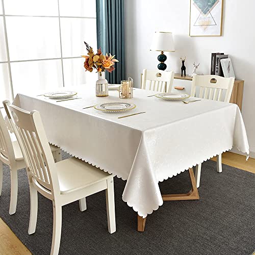 Romanstile Rectangle Vinyl Tablecloth,100% Waterproof Heavy Duty Oil Spill Proof Stain Resistant Plastic PU Table Cover with Flannel Backing for Kitchen, Dining (Flower Ivory White, 54 x 78) - Image 5