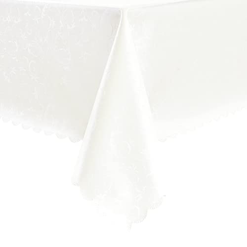 Romanstile Rectangle Vinyl Tablecloth,100% Waterproof Heavy Duty Oil Spill Proof Stain Resistant Plastic PU Table Cover with Flannel Backing for Kitchen, Dining (Flower Ivory White, 54 x 78) - Image 1
