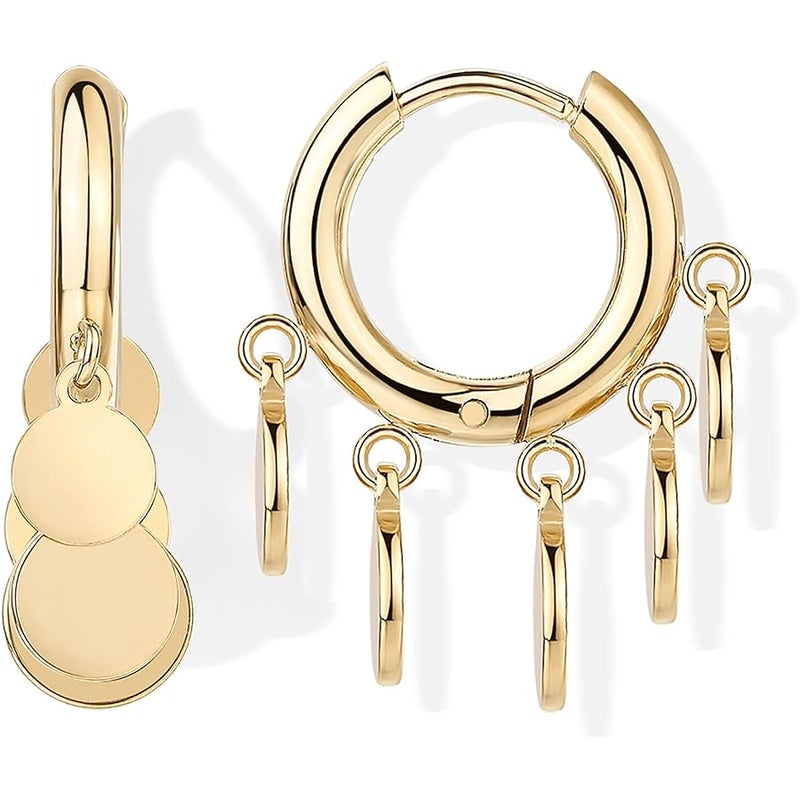 PAVOI Waterproof Gold Dangle Earrings for Women - Rhodium Plated Round Charm Drop Dangle Huggie Earrings - Dainty Lightweight Stainless Steel Trendy Summer Jewelry - White - Image 1